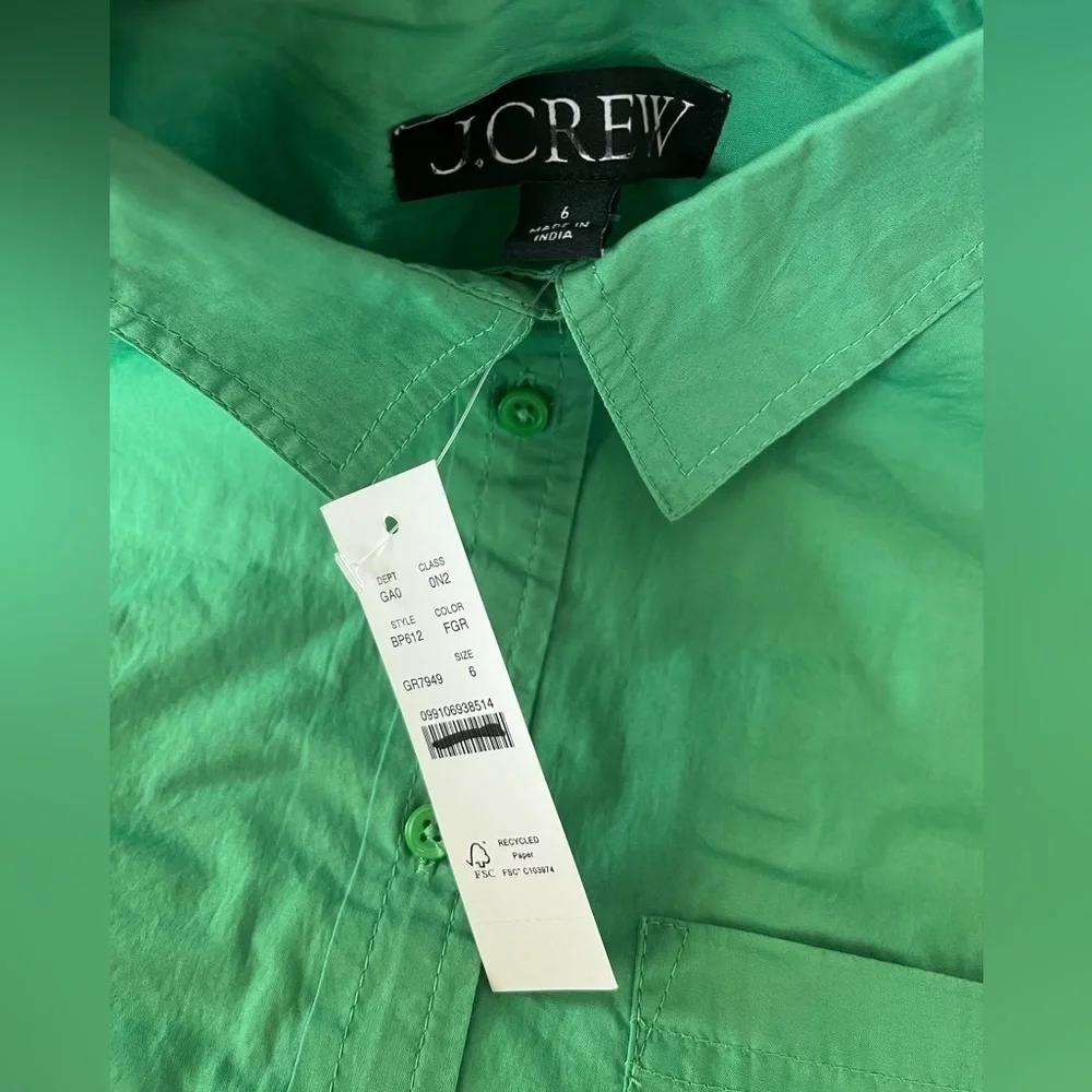 J. Crew Spring garden top shirt in cotton poplin BP612 Green 6 - Picture 3 of 4